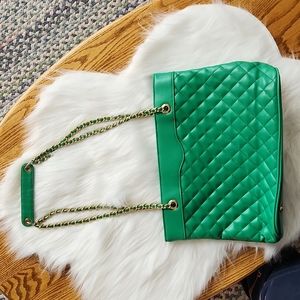 Emerald Green Quilted Shoulder Bag w/ Chain Handle